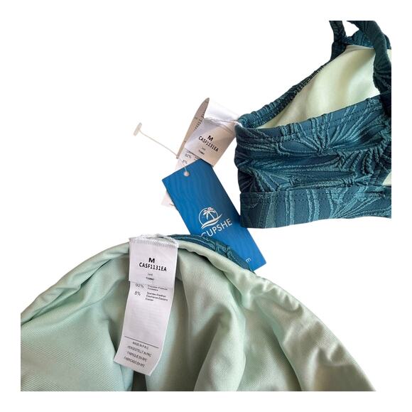 NEW Cupshe SWIMSUIT Women's BIKINI Set MED Scalloped Cross Back High Waist Green - Picture 9 of 15